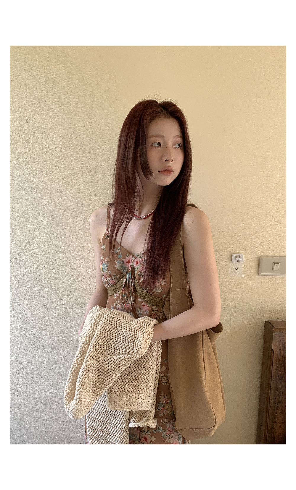 HelloooEat  法式复古碎花吊带连衣裙修身显瘦气质蕾丝花边中长裙