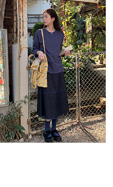 HelloooEat льняная юбка А-силуэта с контрастной отделкой джинсового цвета в винтажном стиле