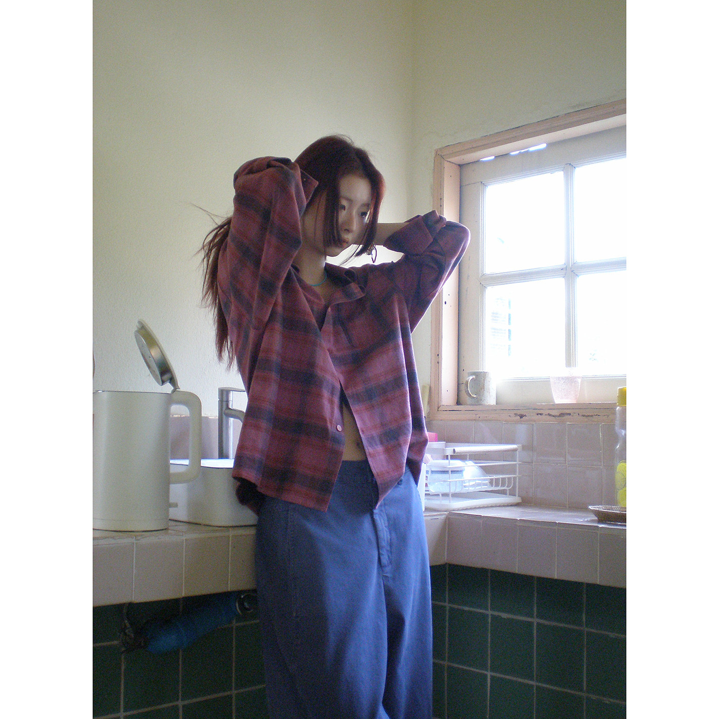 HelloooEat корейская хлопковая розовая клетчатая рубашка ретро американский свободный отложной воротник длинный рукав солнцезащитная куртка