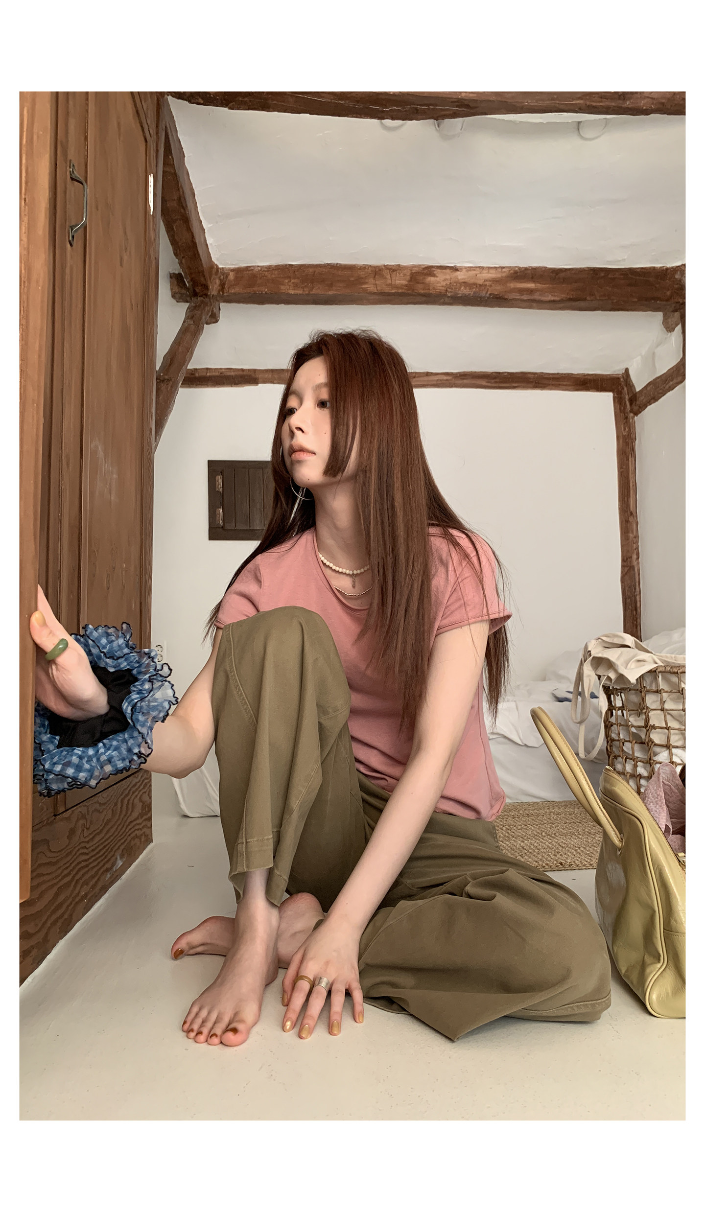 HelloooEat 多色基础款卷边显瘦T恤春夏休闲圆领套头百搭短袖上衣