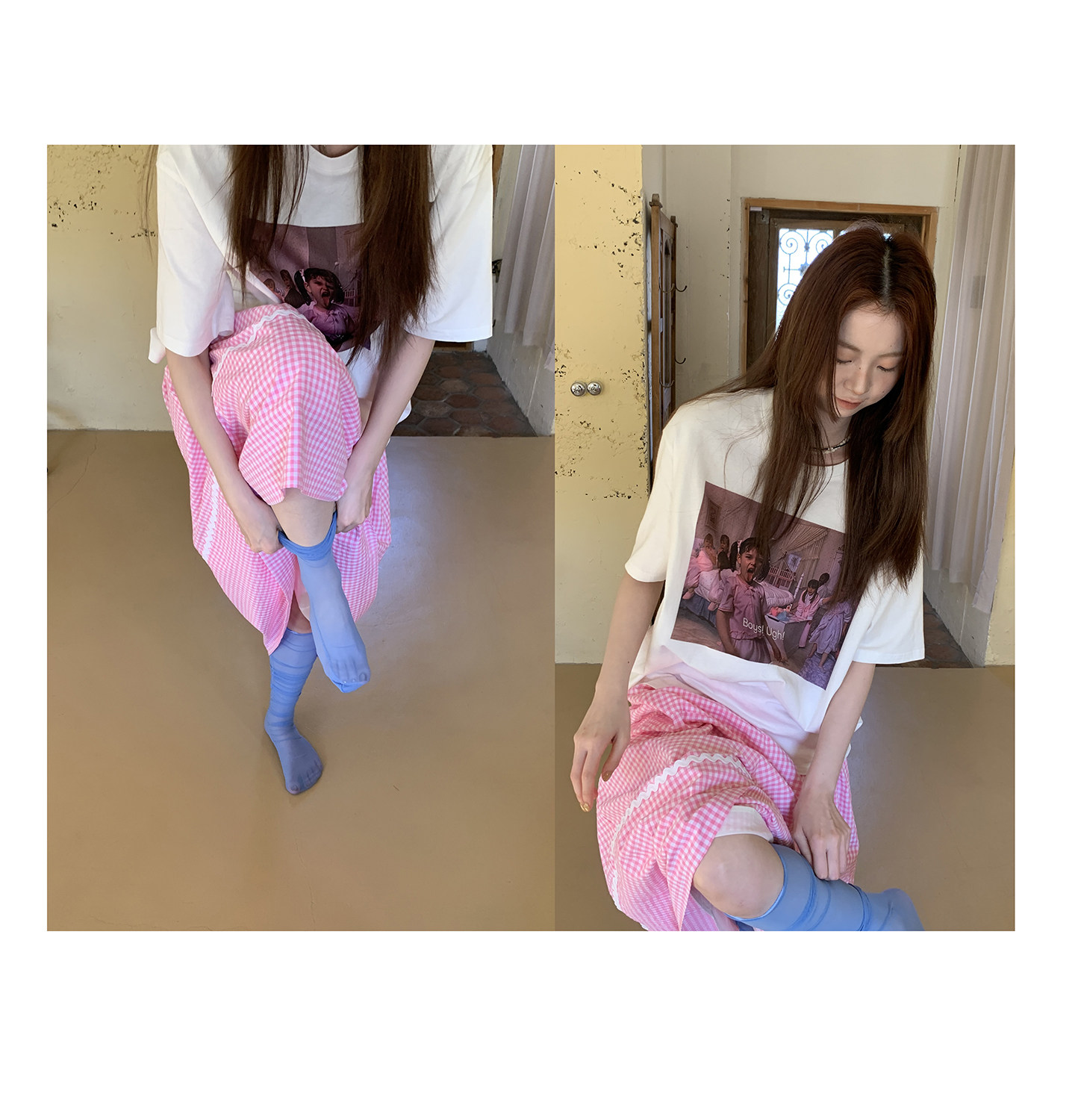 HelloooEat корейская футболка с принтом короткий рукав весенне-летняя круглый вырез повседневная универсальная