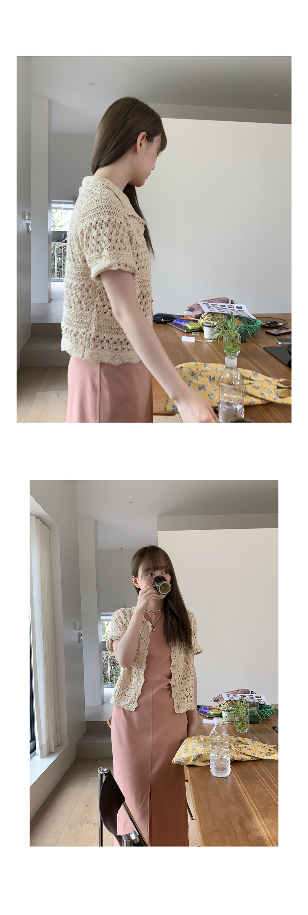 Hellooo Eat кардиган с ручной вязкой крючком в винтажном стиле 2025 абрикосовый с отложным воротником однобортный короткий рукав