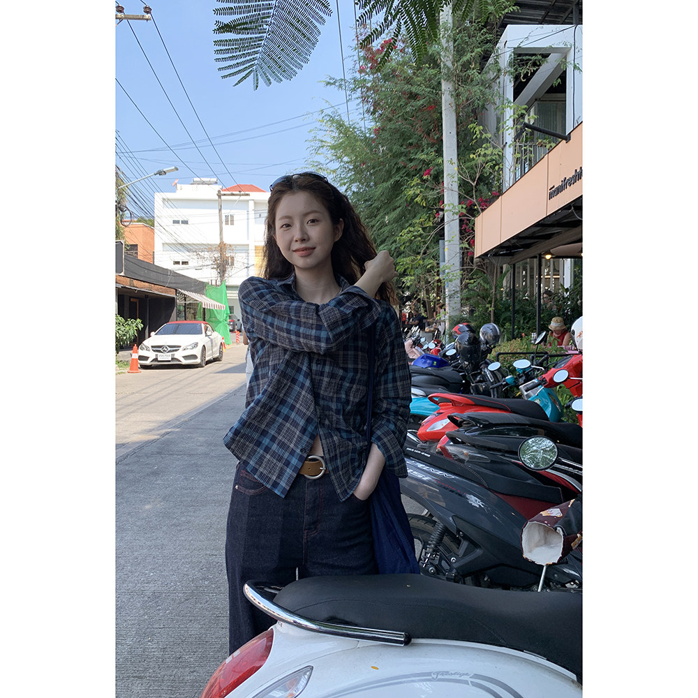 HelloooEat ретро рубашка в клетку с контрастными цветами весенний дизайн женская с отложным воротником приталенная стройнящая с длинными рукавами пиджак