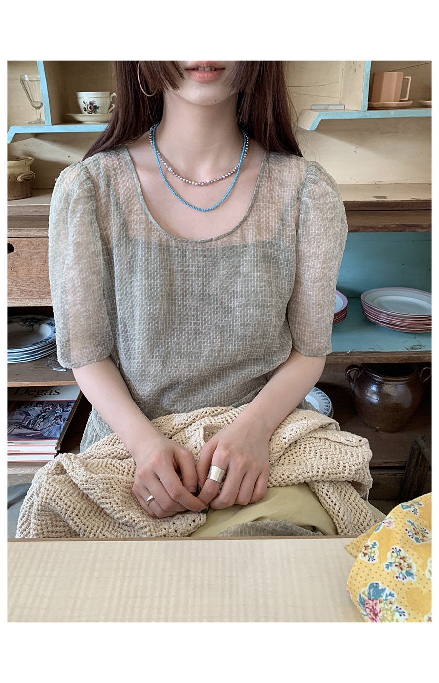 HelloooEat Красивое освежающее двухкомпонентное платье из шифона с пышными рукавами в корейском стиле свободного кроя для отдыха