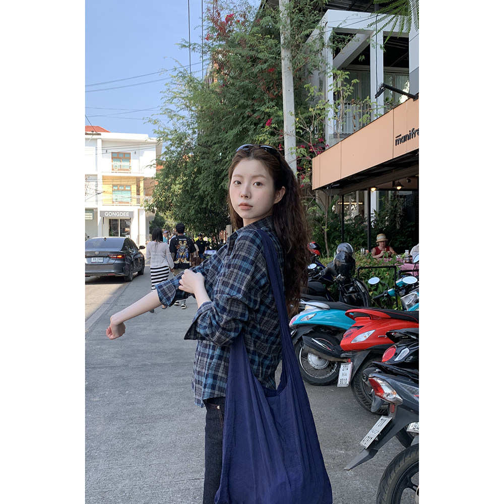 HelloooEat ретро рубашка в клетку с контрастными цветами весенний дизайн женская с отложным воротником приталенная стройнящая с длинными рукавами пиджак