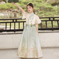 Childrens Horse Face Skirt Girls 2024 New Summer Suit New Chinese Style National Style Tang Suit Girls Ancient Style Han Clothing Summer Suit