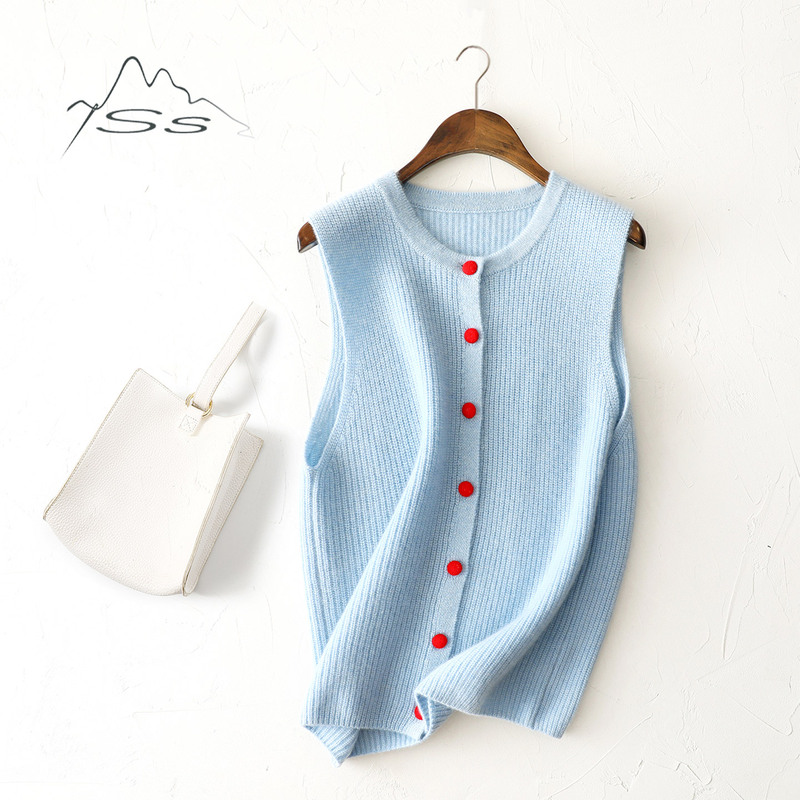 A Touch of Bright Red~ Cashmere Vest for Women, 100% Pure Cashmere, Round Neck Cardigan, Layered Vest, Knitted Waistcoat A Touch of Bright Red~ Cashmere Vest for Women, 100% Pure Cashmere, Round Neck Cardigan, Layered Vest, Knitted Waistcoat