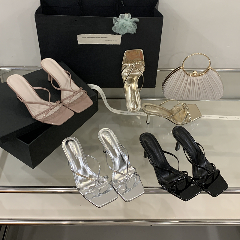2026 Summer Elegant Stiletto Party Sandals for Women with Square Toe and Single Strap High Heels, Popular Style