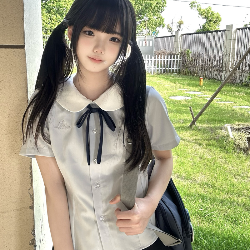 Ono Academy/Raspberry Meow Jk Short-Sleeve Shirt Jk Uniform Set Waist-Tightening Shirt Blue Pink Green Purple Embroidered Style Summer