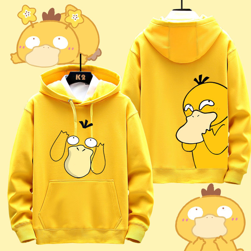 Pokemon Psyduck Emoji Merchandise for Men and Women, Couple Hooded Fleece Sweatshirt, Inner Layer Jacket Jl
