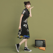 Girl cheongsam 2021 new style new young black Chinese style improved version a-line dress modern summer