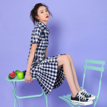 Plaid cheongsam young fashion modern girl modified version of the dress can be worn daily in the long fishtail summer