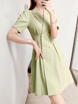 2021 summer new womens clothing thin French style small fragrance skirt elegant double-breasted waist waist suit dress