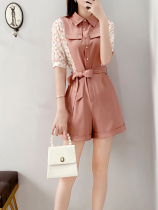 2021 summer new temperament jumpsuit womens spring and autumn slimming printed chiffon overalls jumpsuit womens shorts