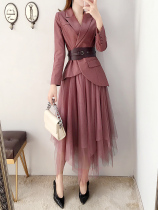 2022 autumn new temperament fashion womens foreign style professional suit mesh skirt two-piece suit female autumn and winter