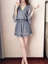 2021 Summer New Womens Clothes Slim Goddess Fan Chiffon Shirt Two-piece Set Western Style Net Red Temperament Shorts Set