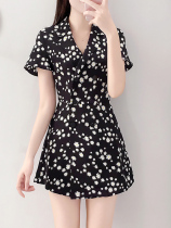 2021 summer new net red thin jumpsuit womens temperament printed chiffon jumpsuit female casual shorts