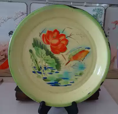 Old enamel plate Jianguo 1956 Dalian flower and bird old plate rare real photo film props like picture