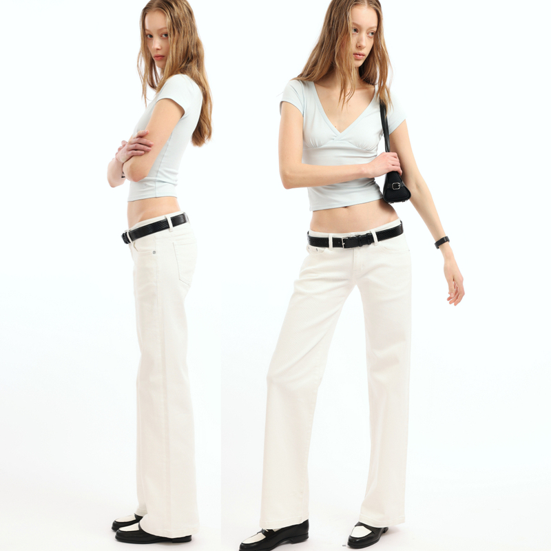 Aoanao H202 Classic Low-Rise Washed Micro-Stretch Straight-Leg Jeans｜Bottoms｜White