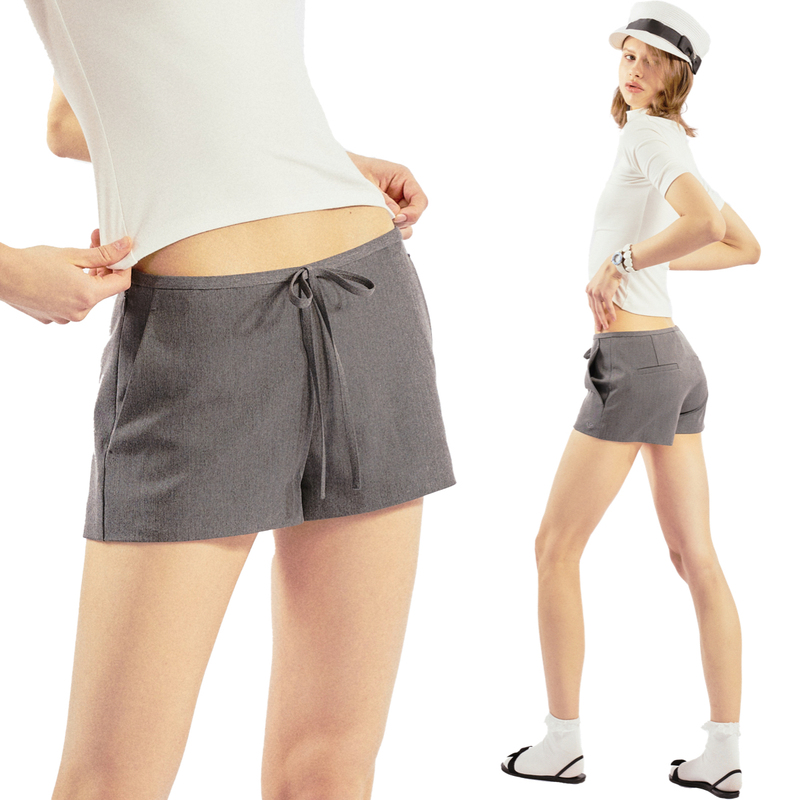 Aoanao Bow-Tie Low-Waist Classic Mini Shorts｜Bottoms｜Grey