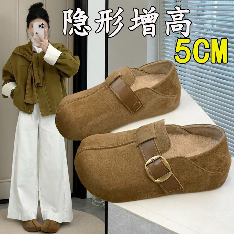 Женская зимняя обувь birkenstocks в стиле ретро из двух предметов; бархатная обувь с большой головкой; милые теплые хлопчатобумажные туфли; новинка 2025 года; лоферы с внутренней отделкой Изображение 1