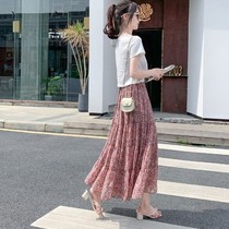 2021 spring and summer new multi-level mosaic chiffon skirt high waist slim big pendulum long a-shaped floral skirt