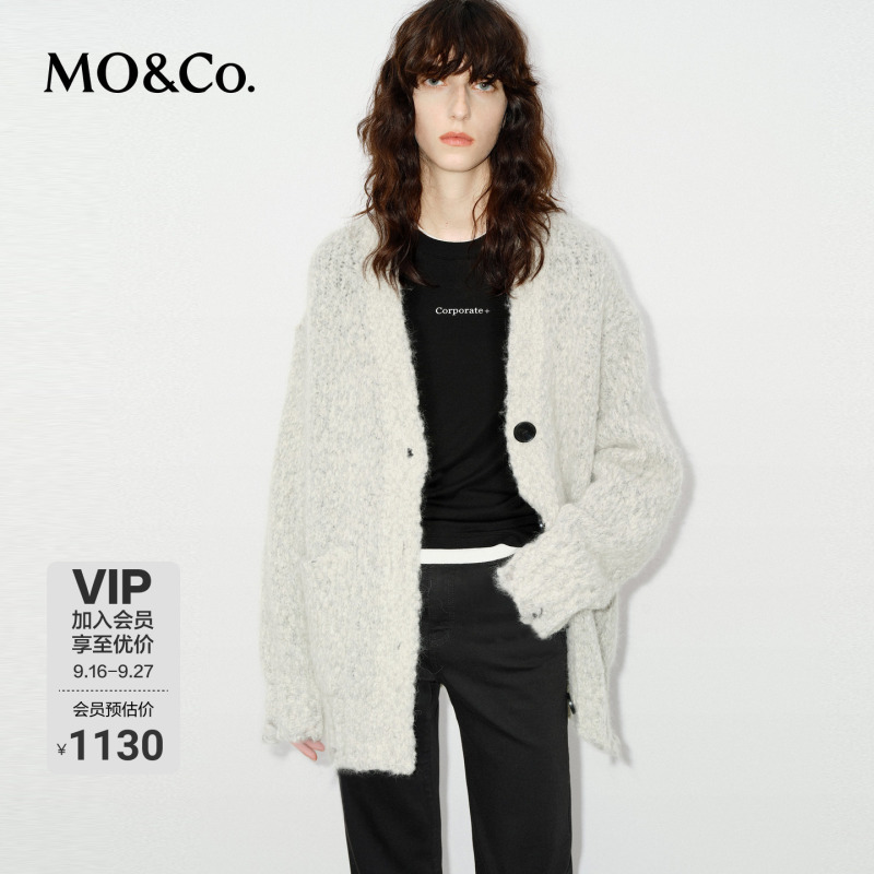 Moco Sweater Coat Autumn and Winter Italian Craftsmanship Alpaca Wool Coarse Knit Dropped Stitch V-Neck Loose Fit Moanke