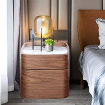 Italian light luxury marble bedside table Nordic post-modern designer black walnut color double drawer bedside cabinet