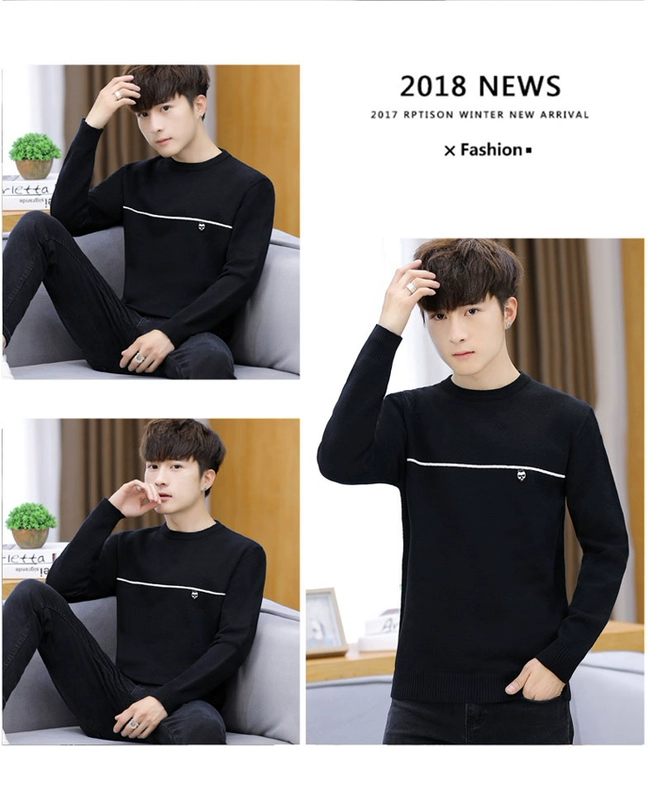 Áo len tuổi teen nam sinh đẹp trai xu hướng thu đông mùa đông Hàn Quốc nửa cao cổ áo len đáy quần - Cặp đôi áo len