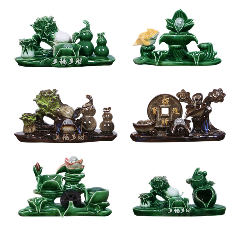 Ceramic circulating water machine lucky ornaments home feng shui fish tank landscaping humidification small goldfish fountain opening gift