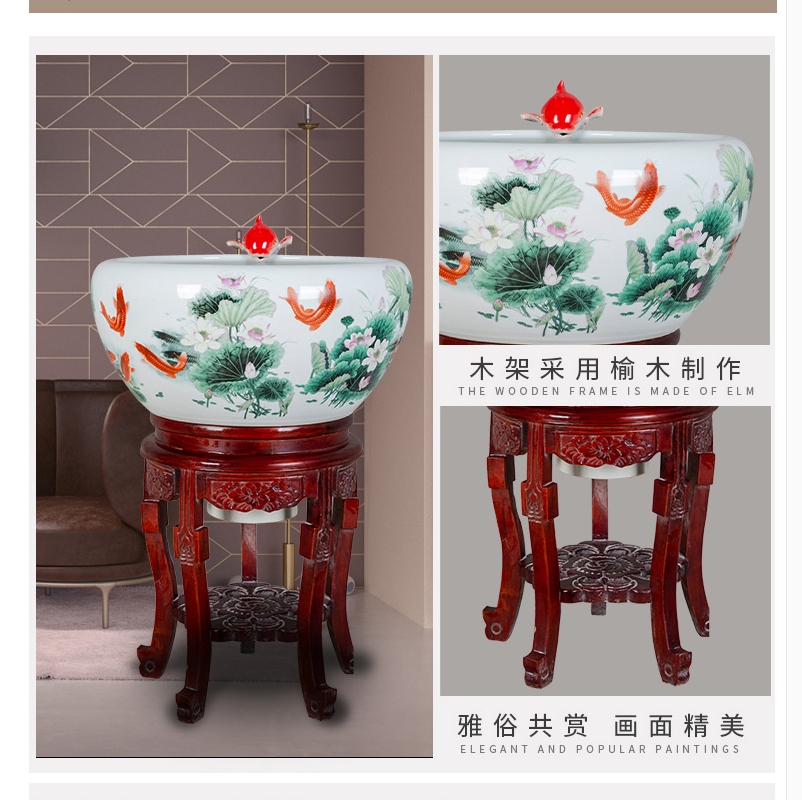 Floor-standing ceramic fish tank flowing water fountain filter circulation oxygenation extra large fish basin opening gift decoration landscaping