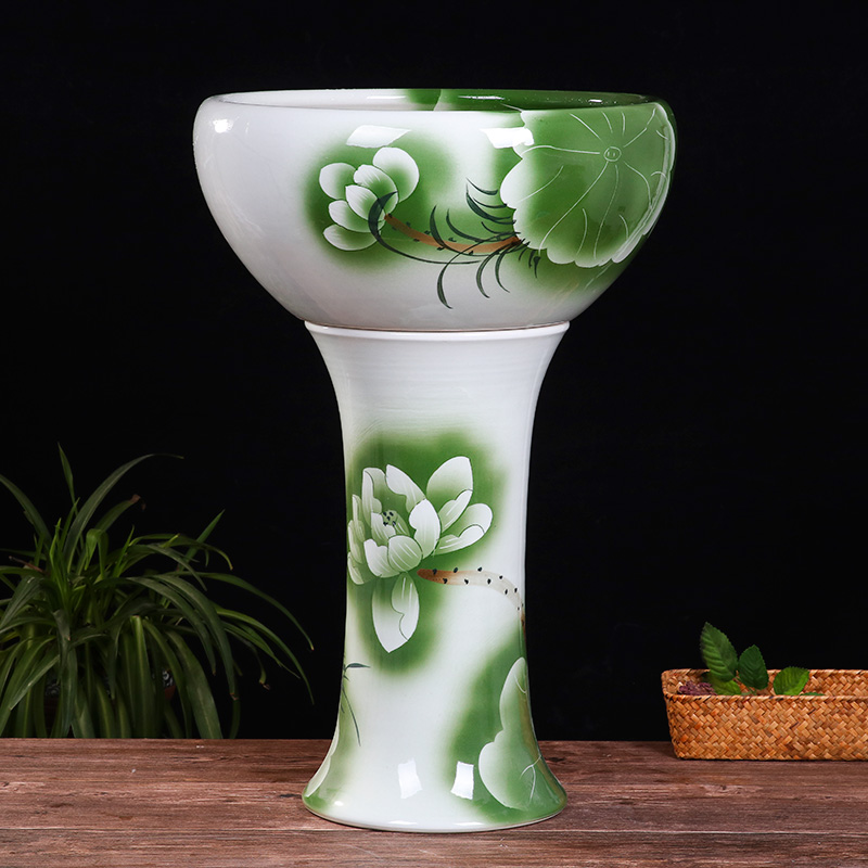 Ceramic floor-to-ceiling column fish tank bowl lotus water lily pot large fish pot turtle lotus tank home landscaping ornaments