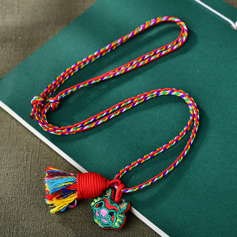 Zhen'Anshun Dragon Boat Festival Sachet Necklace for Babies and Children, Zodiac Dragon and Snake Scent Pouch, Multicolored Cotton Rope, Noble Tassel Pendant
