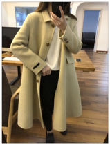 South Korea Dongdaemun 2021 New high-end herringbone tattooy yellow A-shaped bifacial cashmere big coat female small