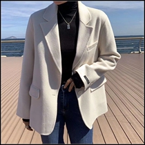 Small suit wool jacket Korean Ins same Korean version of simple air double-sided cashmere coat female little man