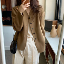 Camel double-sided cashmere coat womens short Korean version 2021 Autumn New vneck single-breasted woolen coat