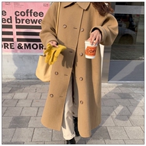South Korea East Gate 2021 Winter new camel long sleeve double-breasted double-sided cashmere coat womens long model