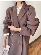 What about Maos jacket female long section 2021 New suit collar double row buttons South Korean high-end bifacial cashmere dresses