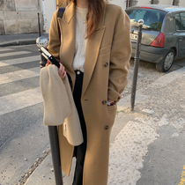 Double-sided cashmere coat womens long model 2021 Winter new Korean high-end handmade camel wool jacket women
