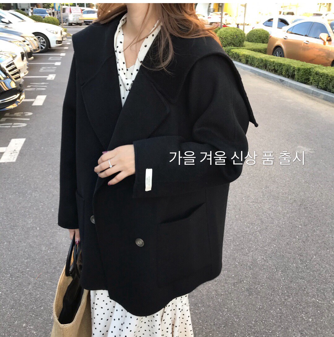 Navy collar double-sided cashmere coat women's short style 2022 new bubble style women's small woolen coat women