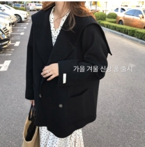 Navy collar DOUBLE FACE CASHMERE COAT WOMAN SHORT 2021 NEW LOOSE Small Double Face Fur Coats Women