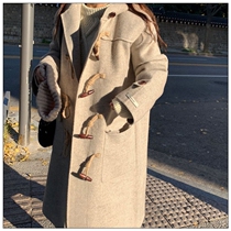 Anti-season double-sided cashmere coat womens long Korean autumn and winter New herringbone horn buckle wool jacket women