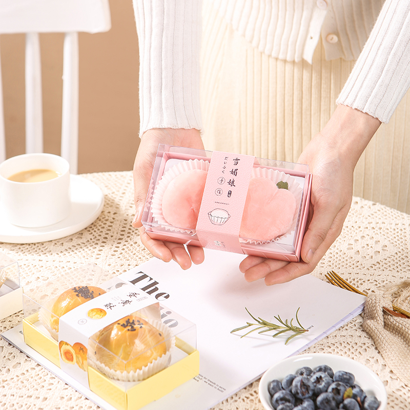 Two-pack of peach fart peach snow plum girl packaging box 2-pack of egg yolk crisp transparent box disposable dessert packaging box
