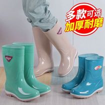 Mid-tube fashion waterproof boots rain boots female summer ox tendon adult high rubber shoes non-slip work water boots overshoes