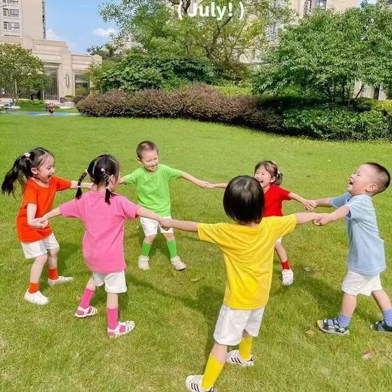 童装马卡龙t恤纯棉短袖小学生糖果色幼儿园服亲子活动运动会班服