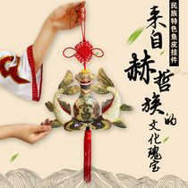 Hezhen fish skin painting works by teacher Tao Shuqin wealth and wealth large home pendant national characteristics