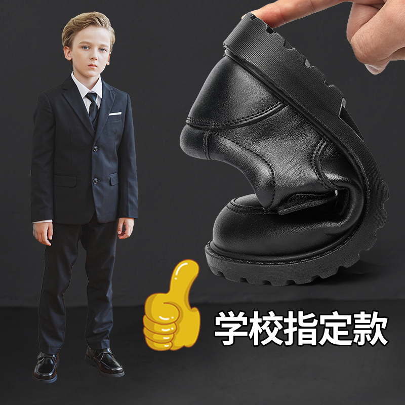 Boys' Leather Shoes, Black, New Style, Spring, Children's Performance, Student Performance, Genuine Leather, Soft Sole, Black Shoes, Big Kids, Boys
