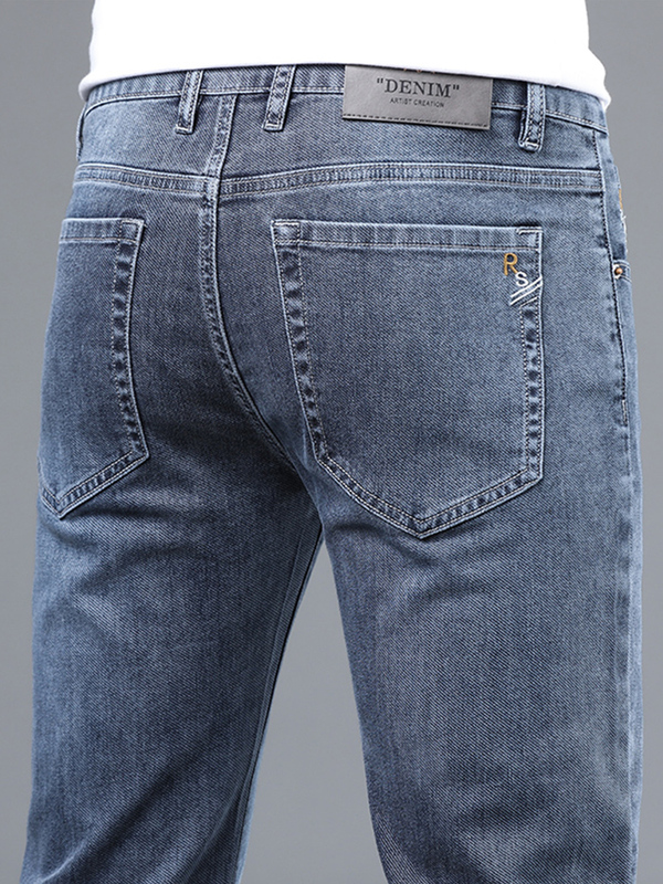 Guangzhou Xintang Town Men's Jeans Summer New Elastic Slim Straight Pants High-End Business Casual Trendy Brand Pants