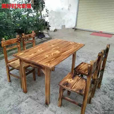 Antique charcoal-burning wood restaurant Hotel snack bar Hotel dining room Hot pot noodle restaurant Fire-burning solid wood fast food table and chair combination