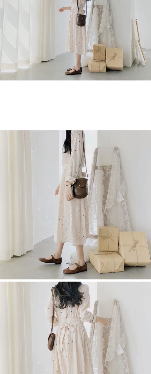 Polka dot tie thắt lưng eo váy Hàn Quốc phiên bản của chic retro vòng cổ dài tay áo eo giảm béo váy dài 2018 mùa thu váy công chúa cho bé